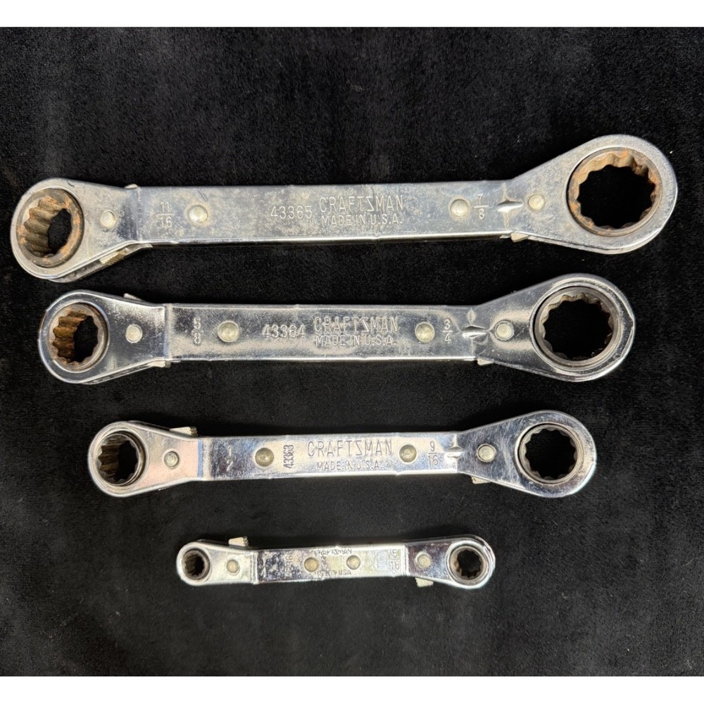 Vtg Craftsman SAE Offset Double-Ended Ratcheting Box Wrench Set 4 Piece Handyman